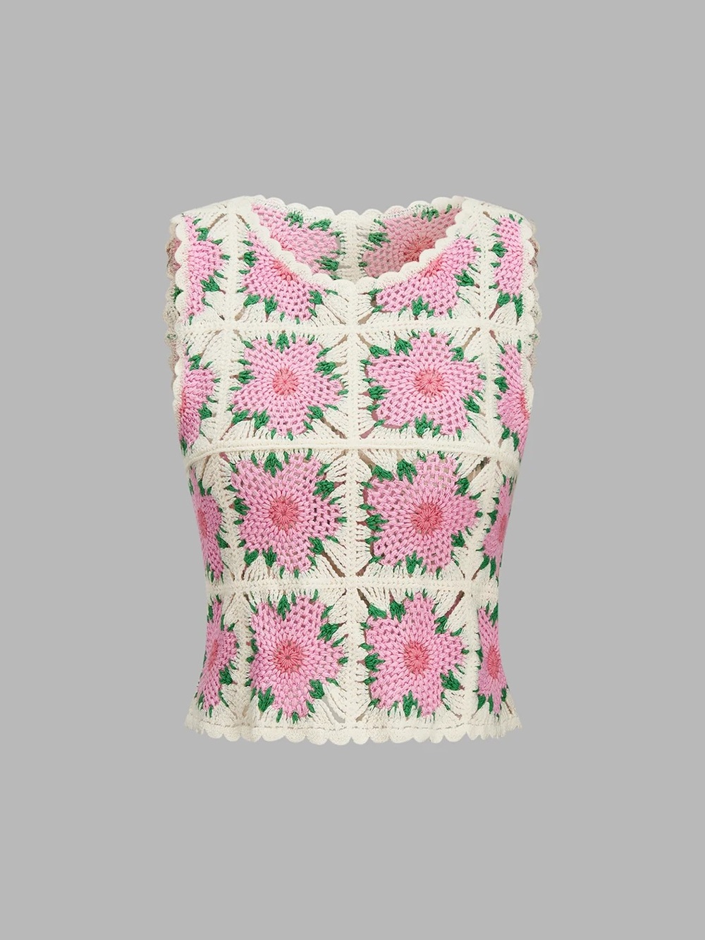 144 Floral Crochet Sleeveless Knit Vest